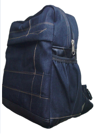 Padded denim Laptop Bag With leather base